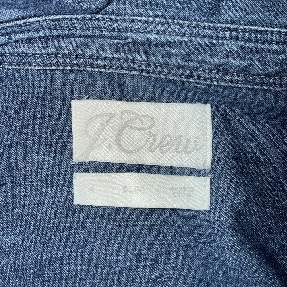 J Crew Slim-Fit Chambray Shirt Womans Sz 14 Western Pearl Snap Cotton Rodeo Boho - Picture 6 of 13